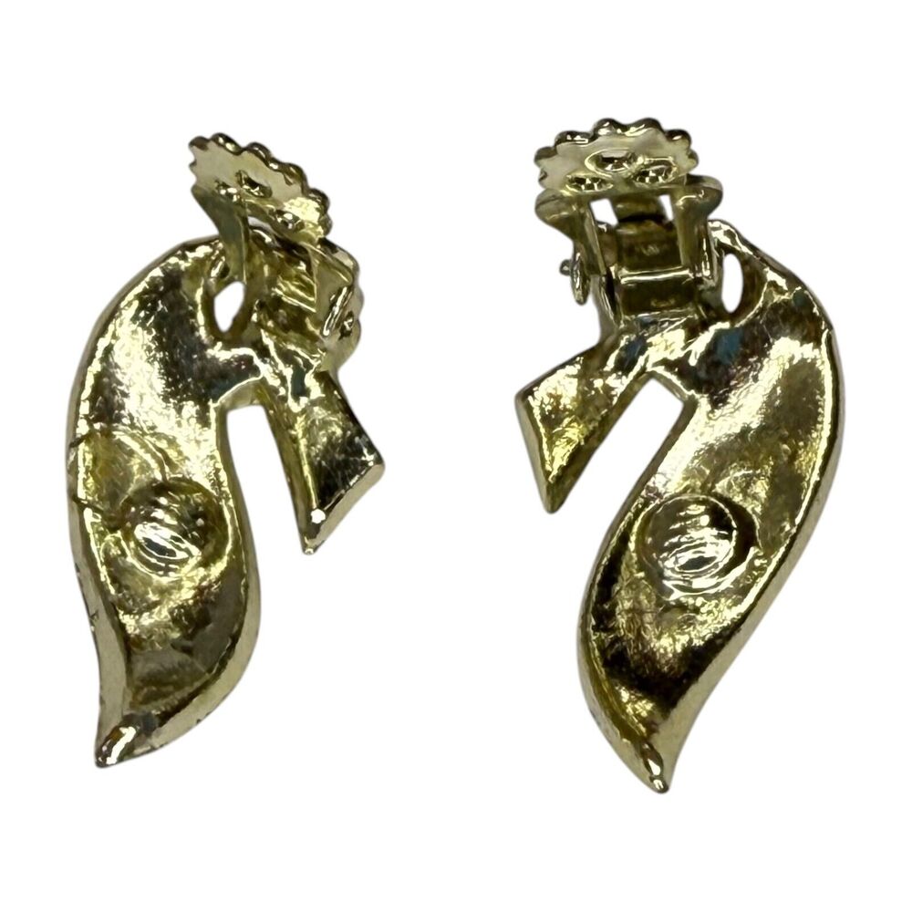 VTG Gold-Tone Textured Twisted Ribbed Clip-On Earrings Women's Elegant Jewelry - Picture 4 of 6